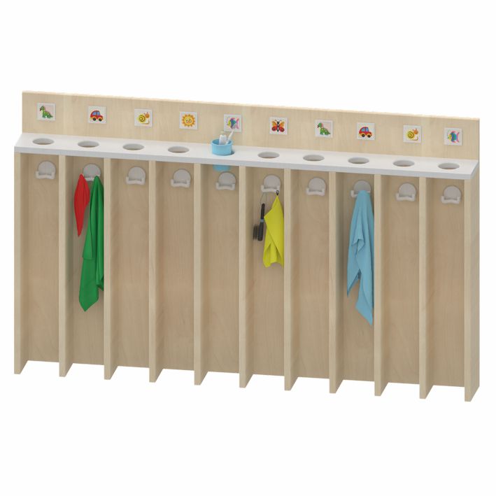 Waschraumboard mit 6 - 10 Handtuchfächern